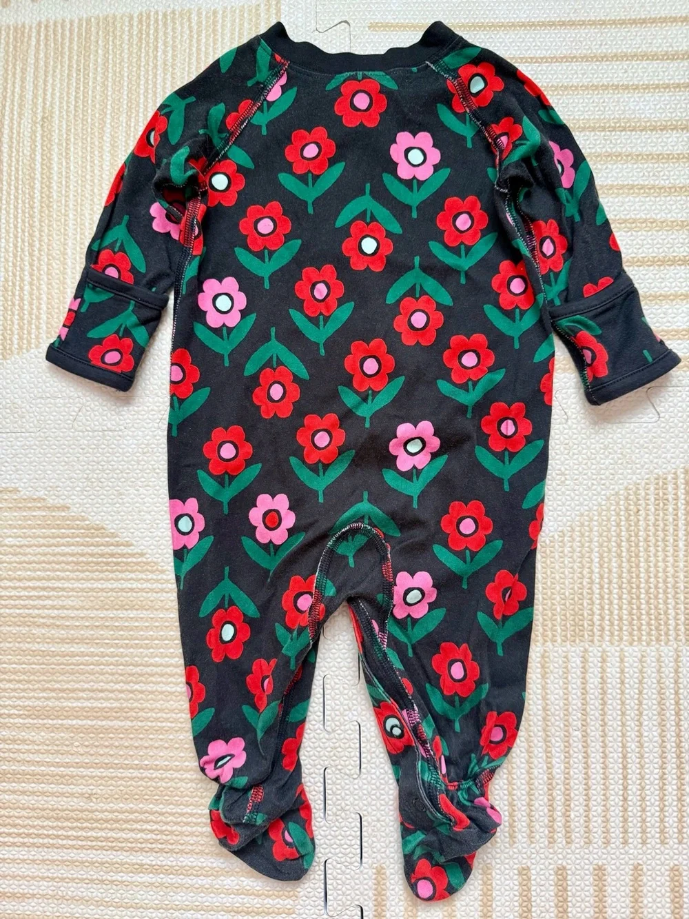 Hanna Andersson Black Footed One-Piece with Red & Pink Floral Print